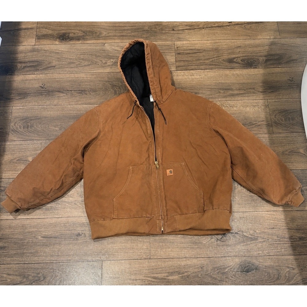 Carhartt Duck Active Jacket Brown Quilted Lined Hooded Workwear 3XL USA